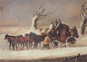 Henry Alken Jnr The Bath To London Royalmail Coach in the snow oil on canvas